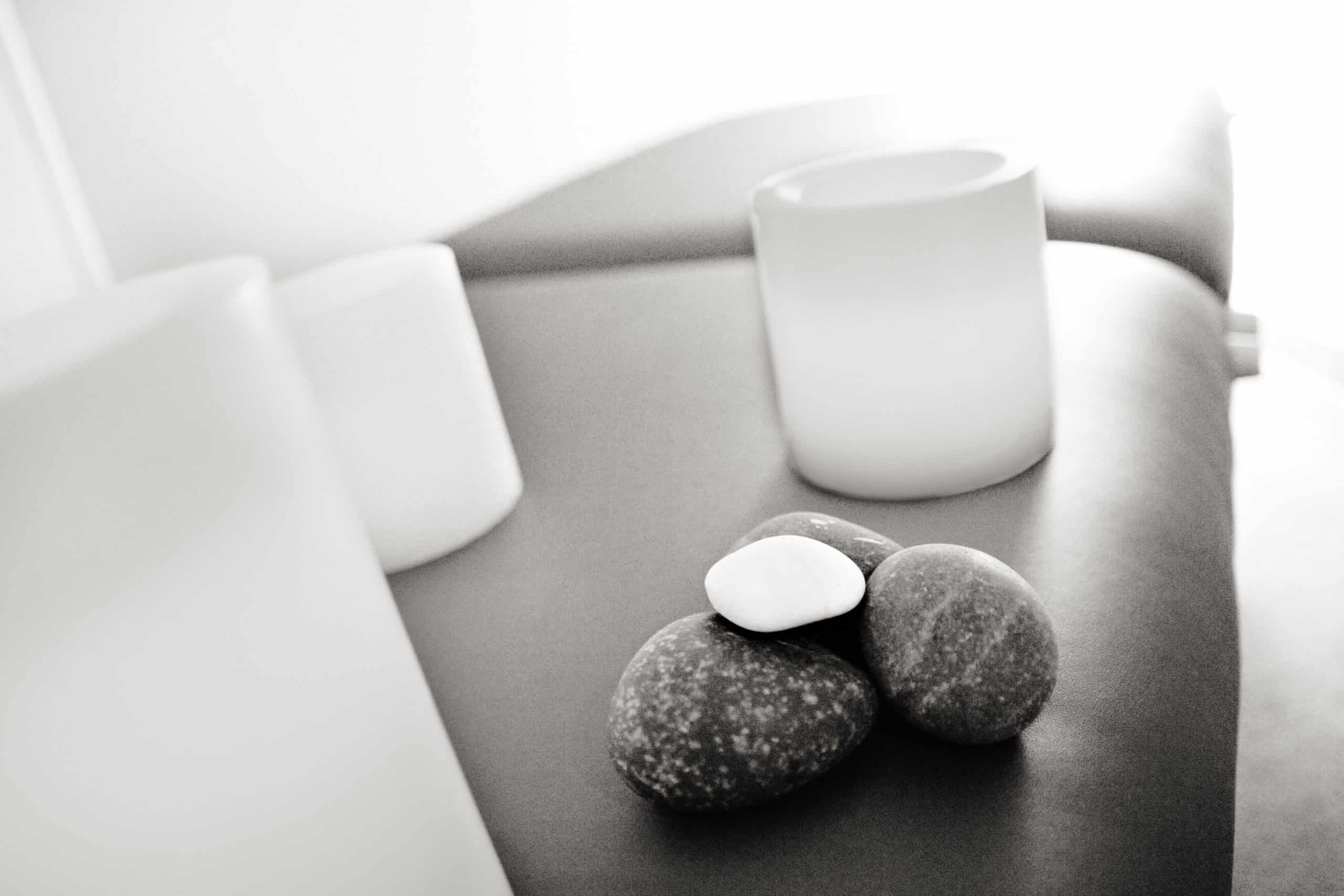 Therapy cups and stones used for therapy.